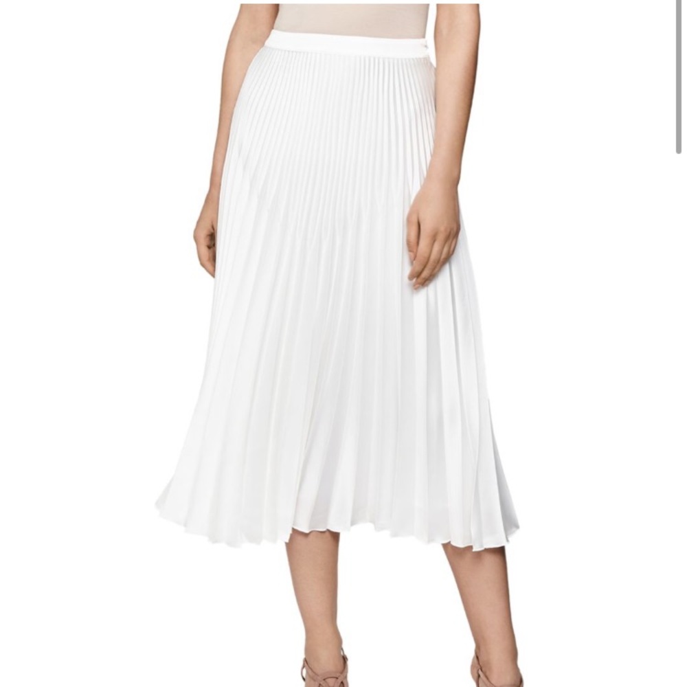 NWT REISS Dora Pleated Midi Skirt White